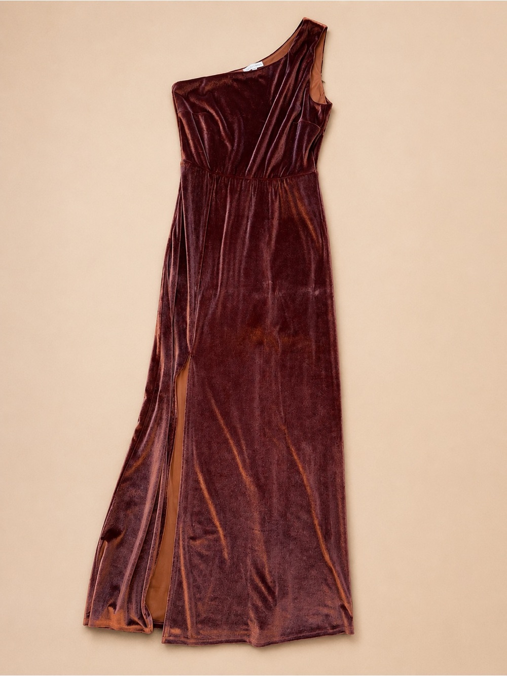 Baltic Born Tatiana Rust Velvet One Shoulder Maxi Dress Size S